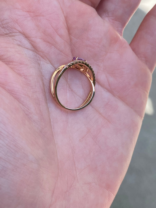 Vintage 18K Rose Gold Pink Sapphire Diamond Ring