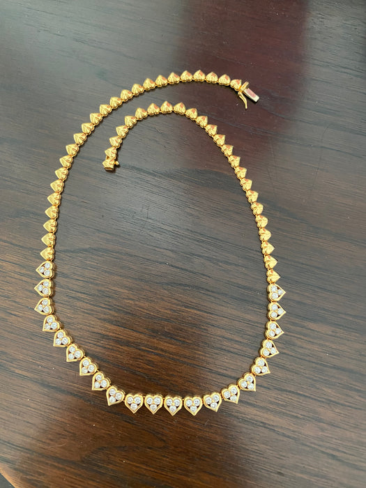Vintage 18K Gold Diamond Heart Tennis Necklace