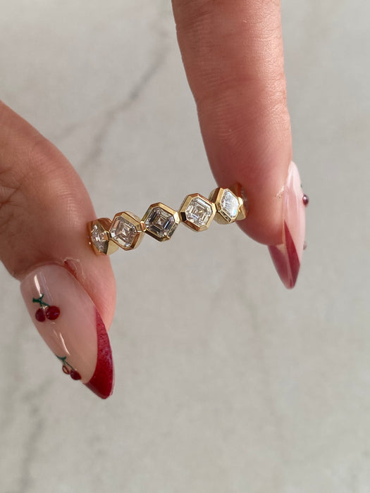 14K Gold Bezel Set Asscher Cut Lab Diamond Band Ring