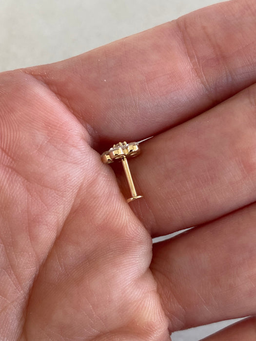 14K Gold Lab Diamond Flower Flat Back Single Earring