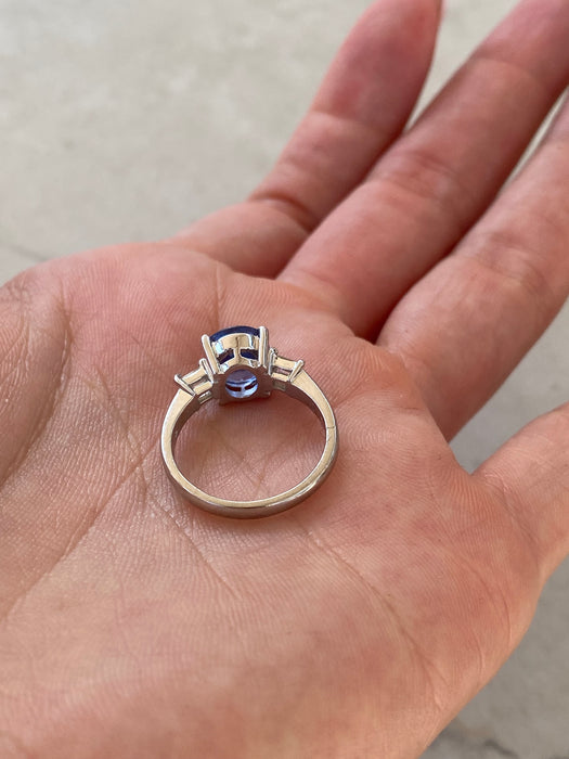 Vintage Platinum Blue Sapphire & Diamond Ring