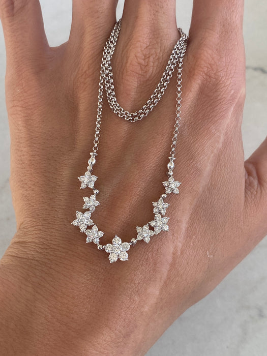Vintage Platinum 900 Natural Diamond Articulated Flower Necklace – 1.50 TCW