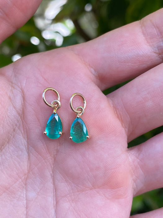 14K Gold Pear Cut Emerald Charm Pendant