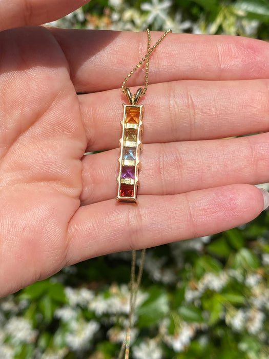 18k rainbow gemstone pendant charm