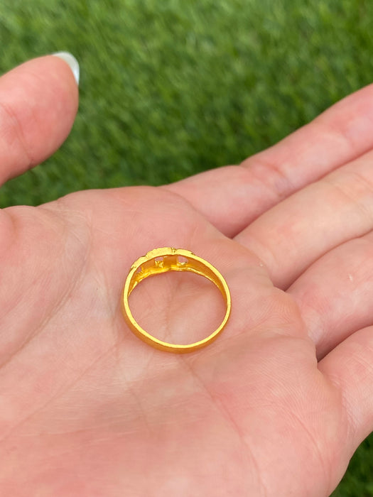 Vintage 24k Pure Gold Ribbed Three Circle Ring