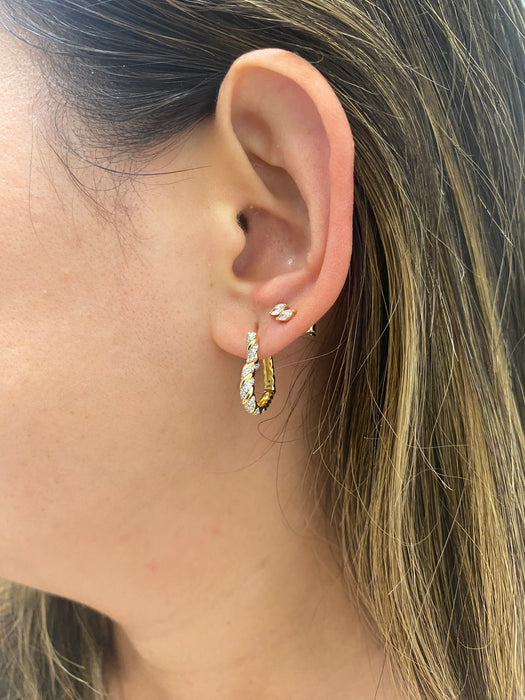14K Natural Diamond Croissant Heart Huggie Hoops