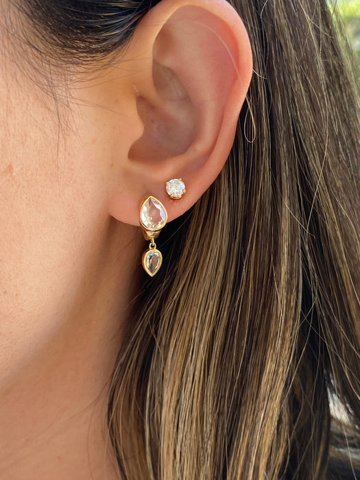 14K White & Blue Topaz Bezel Set Huggie Earrings
