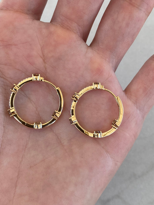 14K Gold Champagne Diamond Inside-Out Hoop Earrings