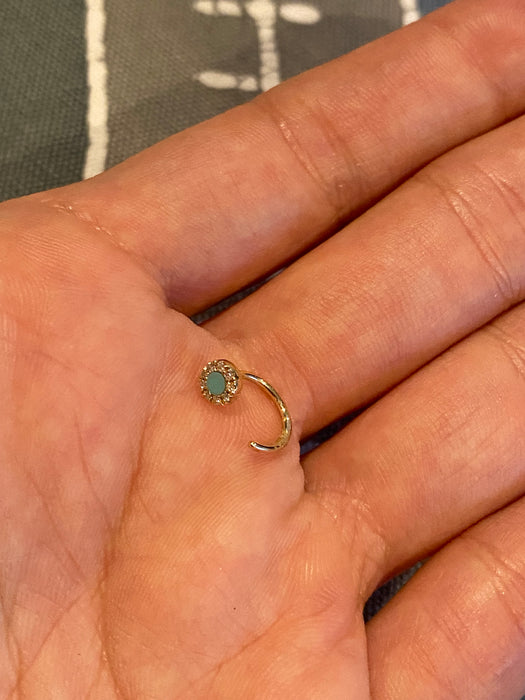 14k diamond turquoise round hook single earring