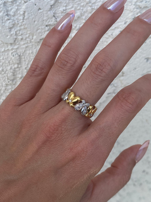 Vintage 18K & Platinum 900 Diamond Butterfly Ring (Size 7)