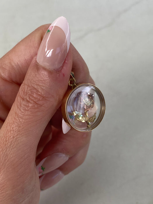 14K Gold Clear Locket-Style Flower Pendant | Two-Tone Floral Design
