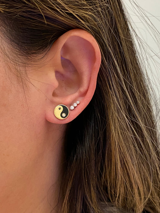14K Gold Black Enamel Diamond Yin Yang Stud Earrings