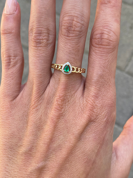 14k emerald diamond curb ring size 8.5