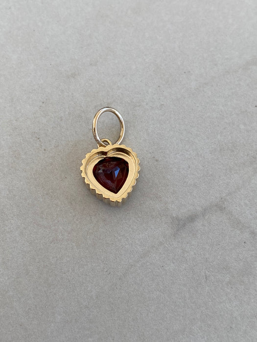 14K Gold Scalloped Garnet Heart Charm