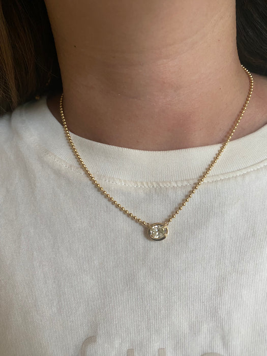14K Gold East-West Oval Natural Yellow Diamond Bead Chain Necklace