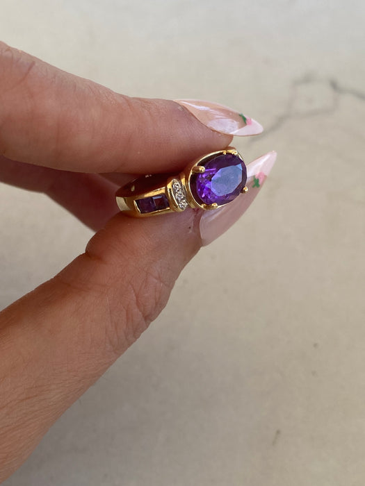 Vintage 14K Gold Amethyst Diamond Ring