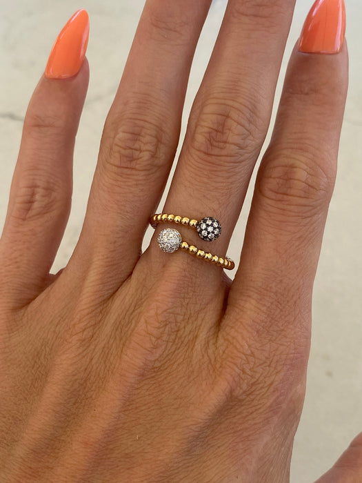 14K Gold Diamond Bead Bypass Ring