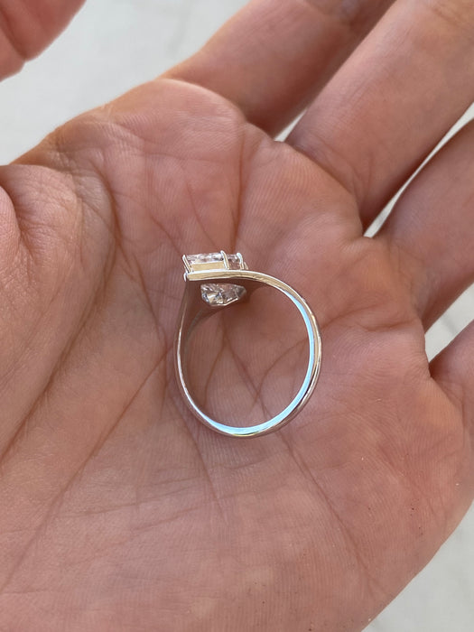 14K White Gold 2.00ct Step-Cut Pear Lab Diamond Ring