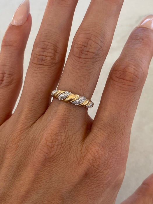 14K Yellow Gold Brushed Diamond Croissant Ring