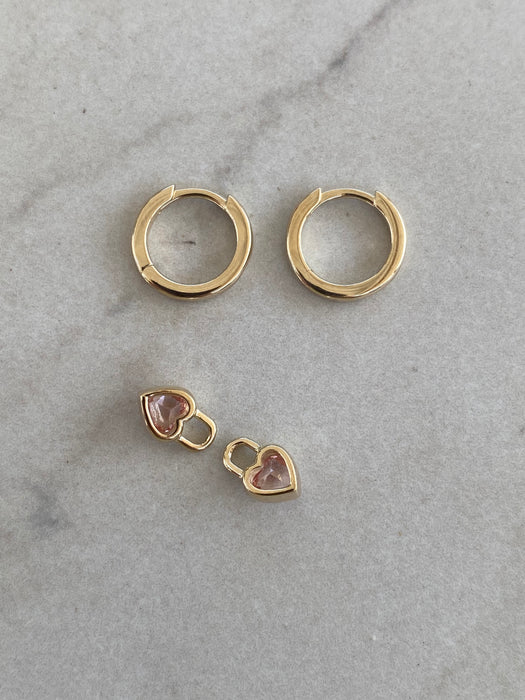 14K Gold Detachable Lab Pink Sapphire Bezel Huggie Earrings