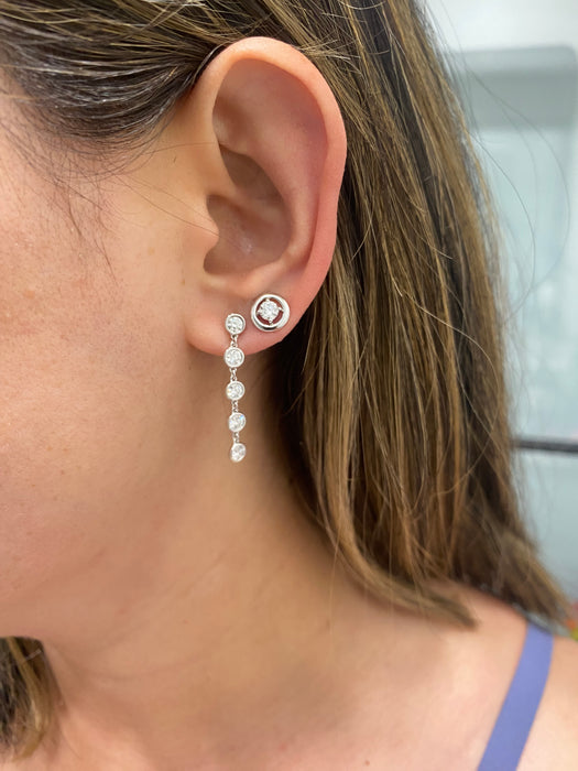 14K White Gold Bezel Set Lab Diamond Dangle Earrings – 1.10 TCW Multi Bezel Drop Earrings