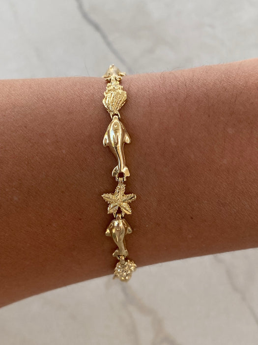 Vintage 14K Dolphin & Seashell Bracelet