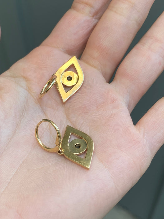 14k diamond blue sapphire evil eye huggie earrings