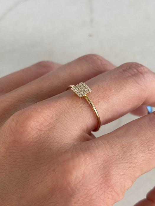 14K Gold Square Pavé Diamond Ring Size 6.5