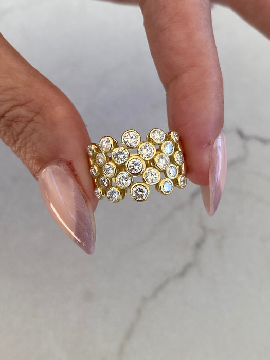 Vintage 18K Gold Five-Row Diamond Bezel Ring