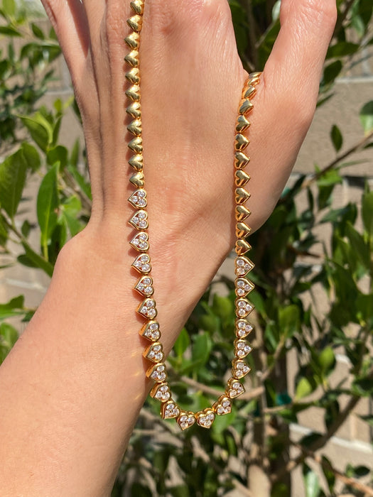 Vintage 18K Gold Diamond Heart Tennis Necklace