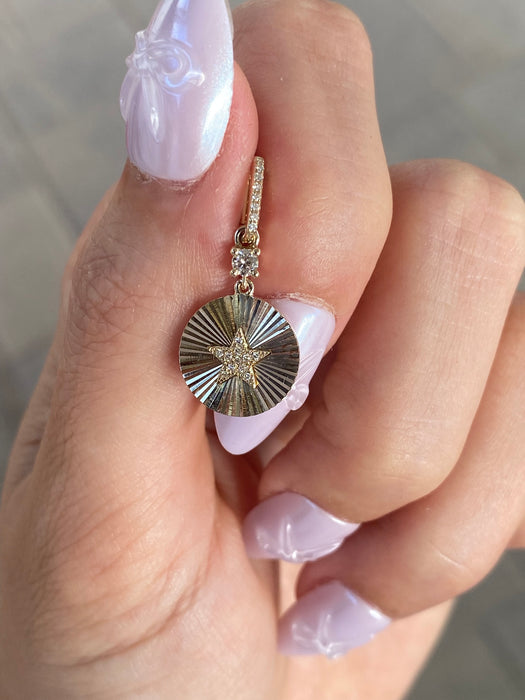 14K Gold Fluted Diamond Disc & Star Charm
