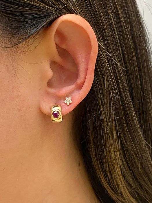 14k ruby heart chubby Huggie earrings