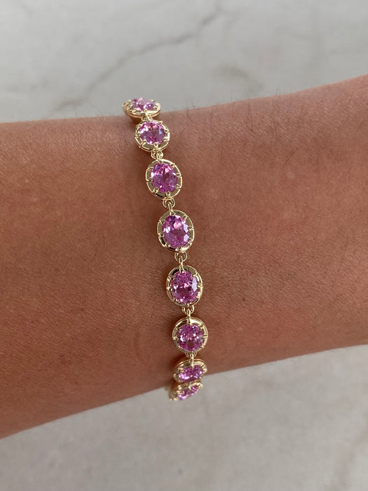 14K Gold Oval Lab Pink Sapphire Tennis Bracelet – 8.6 CTW