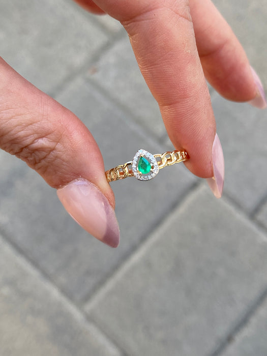 14k emerald diamond curb ring size 8.5