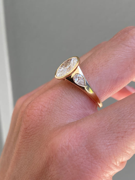 14K Gold 2.69 Carat Oval & Pear Lab Diamond Ring