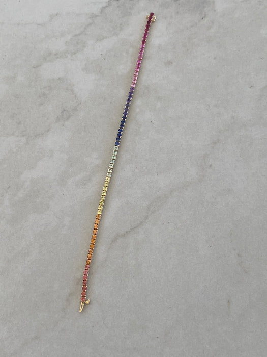 14K Gold Rainbow Sapphire Tennis Bracelet