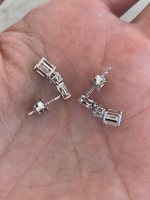 14K White Gold 2.10 CTW Lab Diamond Mixed Shape Drop Stud Earrings