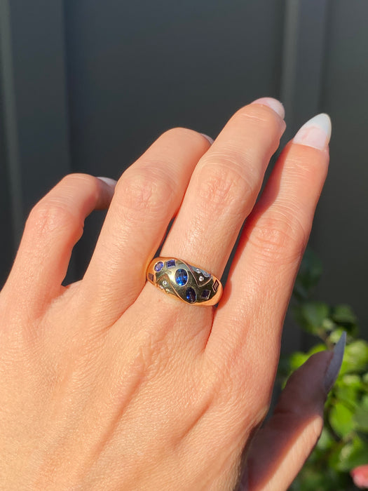 18k diamond blue sapphire ring size 6.5