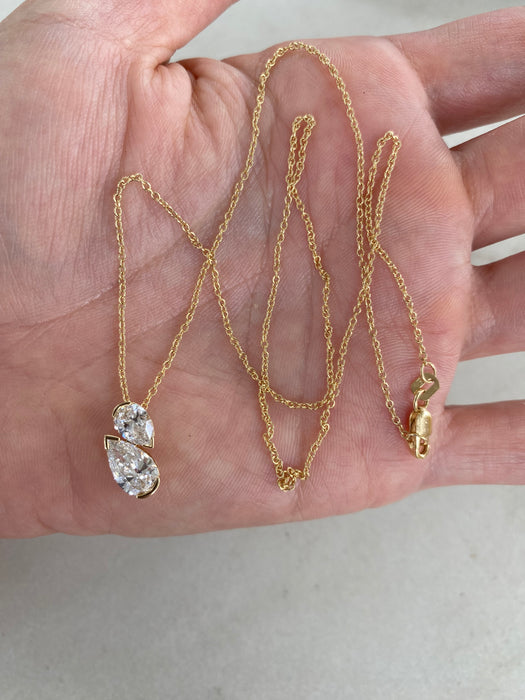 14K Gold 1.50 Carat Lab Diamond Pear Necklace