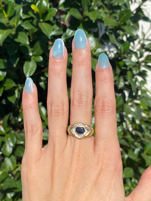 14k blue sapphire diamond ring size 6.75