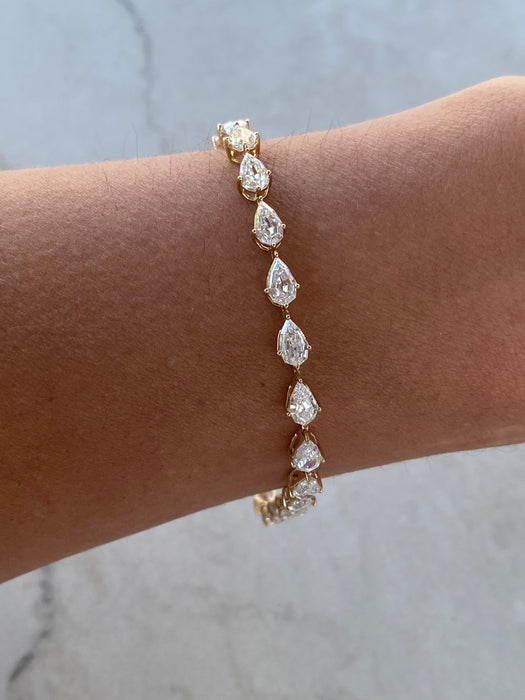 14K Gold Pear Step-Cut Lab Diamond Tennis Bracelet — 7.70 TCW