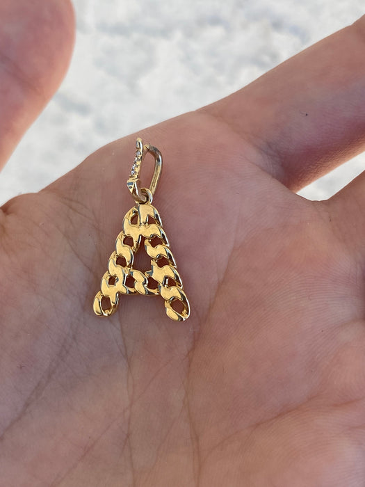 14k diamond curb initial letter pendant