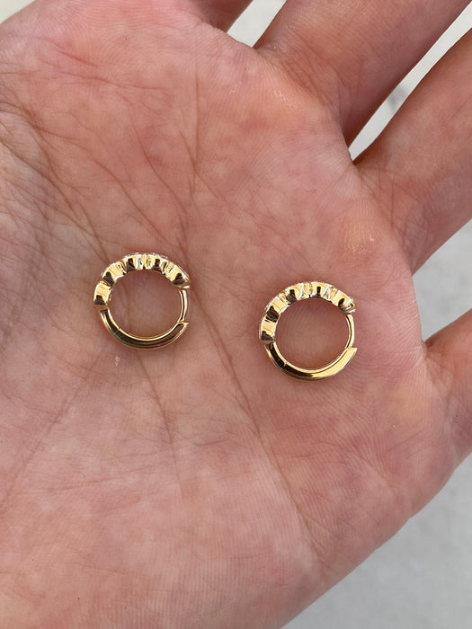 14K Bezel Set Lab Diamond Huggie Earrings