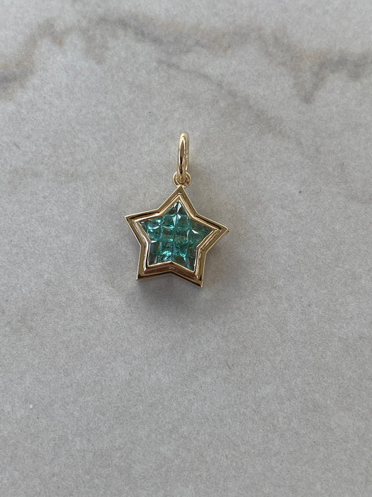 The WISH MINI: 14K Gold Invisible Set Emerald Star Pendant