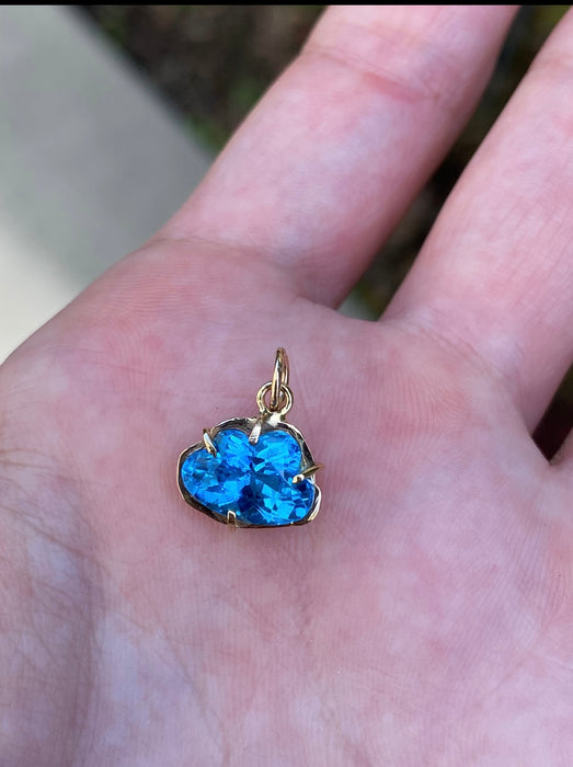 14k Swiss blue topaz cloud charm
