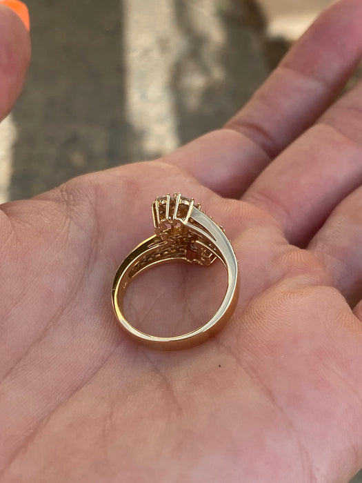 Vintage 18K Gold Diamond Bypass Flower Ring – 1.34 TCW – Size 6.5