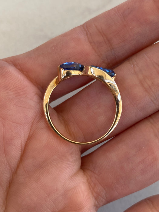 14K Gold Double Pear Blue Sapphire Ring – 2.86 TCW Size 8