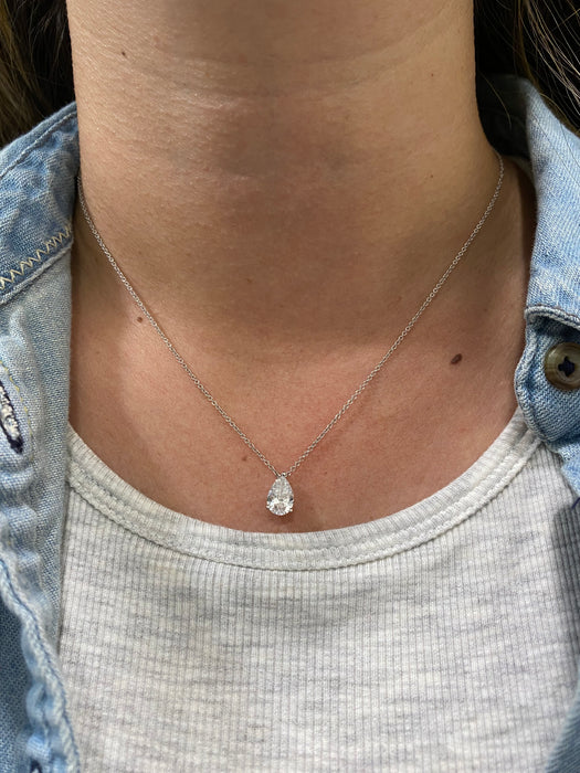 14K White Gold 1 Carat Pear Cut Lab Diamond Solitaire Necklace