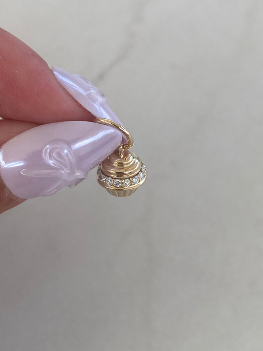 14K Natural Diamond Cupcake Charm
