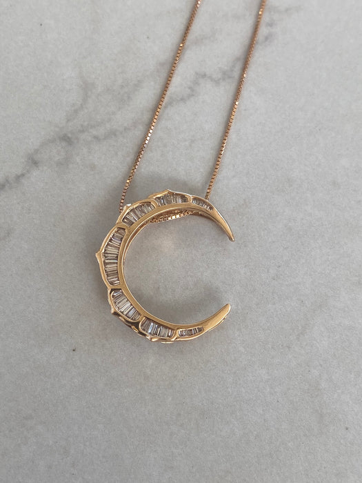 Vintage 18K Rose Gold Crescent Moon Necklace